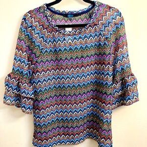 Anthropologie bell sleeve chevron multicolor top